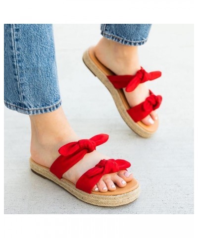 Women Sandals Wedge Platform Sandals Gladiator Flip Flop Roman Buckle Strappy Zip Up Flat Outdoor Sandals LS7 Red $20.57 Sandals