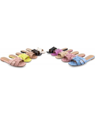 Womens Flat Open Square Toe Fashion Banded Sandal Comfortable Dressy Slip On Arrina Slide Rose $17.80 Sandals