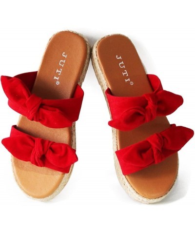 Women Sandals Wedge Platform Sandals Gladiator Flip Flop Roman Buckle Strappy Zip Up Flat Outdoor Sandals LS7 Red $20.57 Sandals