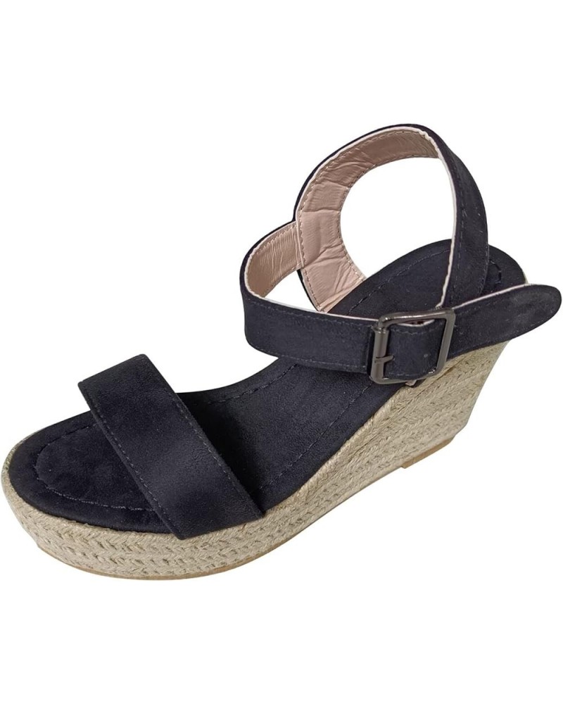 Sandals for Women Wedge Platform Sandals Espadrilles Classic Open Toe Buckle Ankle Strap Dressy Summer Sandals Black $11.30 S...