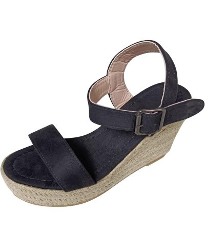 Sandals for Women Wedge Platform Sandals Espadrilles Classic Open Toe Buckle Ankle Strap Dressy Summer Sandals Black $11.30 S...