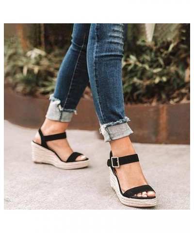 Sandals for Women Wedge Platform Sandals Espadrilles Classic Open Toe Buckle Ankle Strap Dressy Summer Sandals Black $11.30 S...