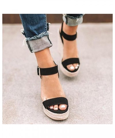 Sandals for Women Wedge Platform Sandals Espadrilles Classic Open Toe Buckle Ankle Strap Dressy Summer Sandals Black $11.30 S...