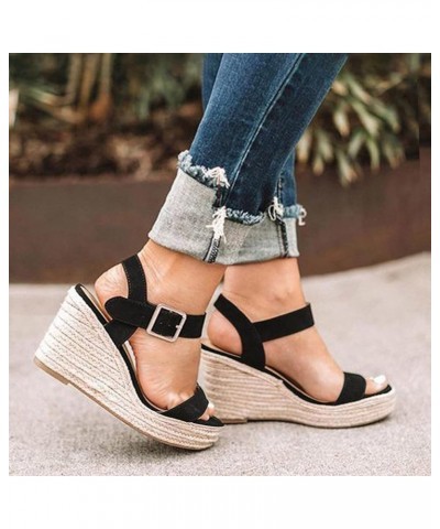 Sandals for Women Wedge Platform Sandals Espadrilles Classic Open Toe Buckle Ankle Strap Dressy Summer Sandals Black $11.30 S...