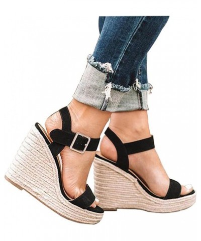 Sandals for Women Wedge Platform Sandals Espadrilles Classic Open Toe Buckle Ankle Strap Dressy Summer Sandals Black $11.30 S...