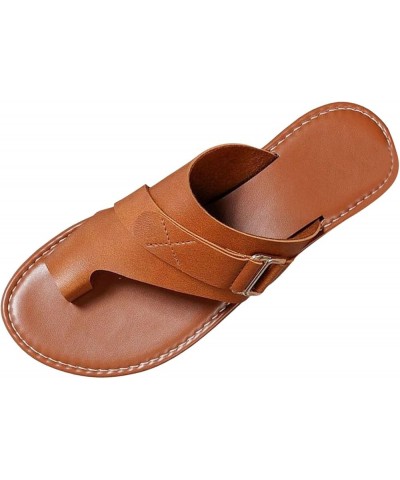 Sandals Women Comfortable Flat Leather Sandals for Women Dressy Sandals with Open Toe Ring Loop Strap Slip on Slide Slippers ...