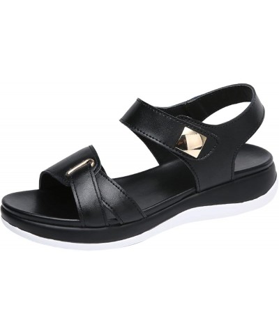 Fashion Summer Women Sandals Flat Thick Bottom Open Toe Hook Loop Solid Color Casual Sandals for Women Dressy Flat Black $10....