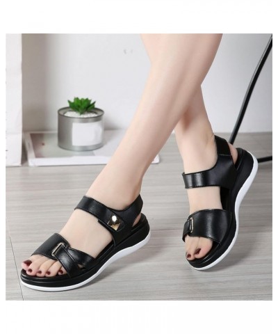 Fashion Summer Women Sandals Flat Thick Bottom Open Toe Hook Loop Solid Color Casual Sandals for Women Dressy Flat Black $10....