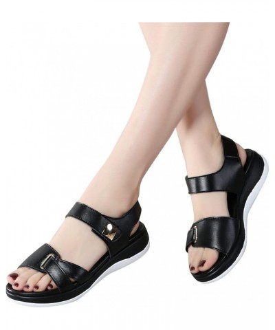 Fashion Summer Women Sandals Flat Thick Bottom Open Toe Hook Loop Solid Color Casual Sandals for Women Dressy Flat Black $10....