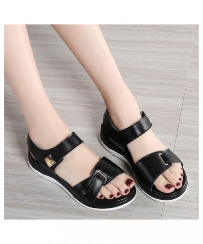 Fashion Summer Women Sandals Flat Thick Bottom Open Toe Hook Loop Solid Color Casual Sandals for Women Dressy Flat Black $10....