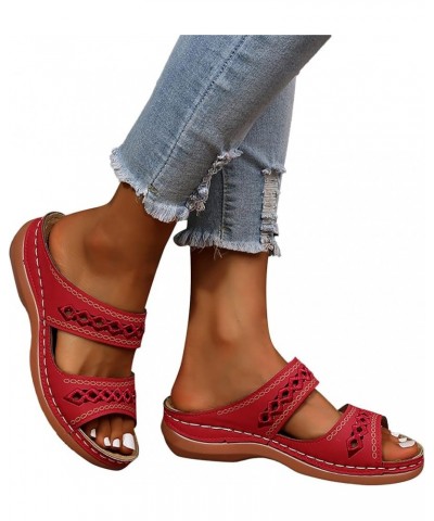 Sandals for Women Dressy Summer, Women's Platform Wedge Sandals Closed Toe Casual Buckle Shoes Espadrille Sandals A2-red $9.9...