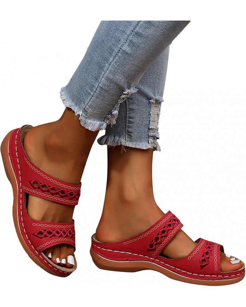 Sandals for Women Dressy Summer, Women's Platform Wedge Sandals Closed Toe Casual Buckle Shoes Espadrille Sandals A2-red $9.9...