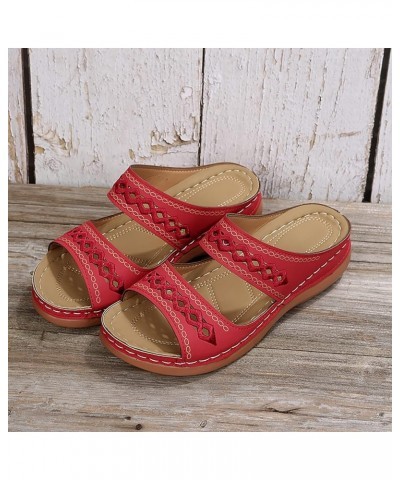 Sandals for Women Dressy Summer, Women's Platform Wedge Sandals Closed Toe Casual Buckle Shoes Espadrille Sandals A2-red $9.9...