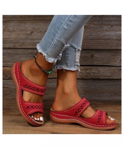 Sandals for Women Dressy Summer, Women's Platform Wedge Sandals Closed Toe Casual Buckle Shoes Espadrille Sandals A2-red $9.9...