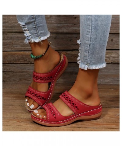 Sandals for Women Dressy Summer, Women's Platform Wedge Sandals Closed Toe Casual Buckle Shoes Espadrille Sandals A2-red $9.9...