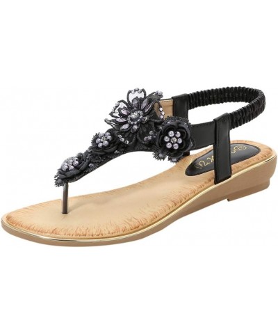 Women's Summer Rhinestone Wedding Sandals Jeweled Sandals. Dressy Flat Sandals.Beach Thong Black $14.51 Sandals