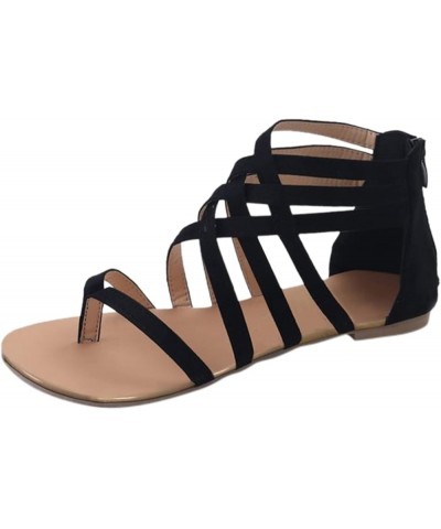 Strappy Sandals for Women Dressy, Womens Roman Strappy Sandals Clip Toe Back Zipper Sandals Summer Beach Flat Sandals Black $...