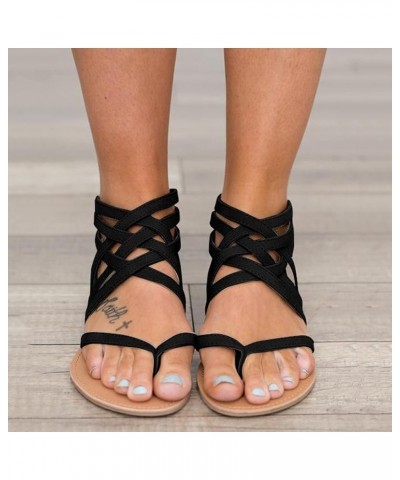 Strappy Sandals for Women Dressy, Womens Roman Strappy Sandals Clip Toe Back Zipper Sandals Summer Beach Flat Sandals Black $...