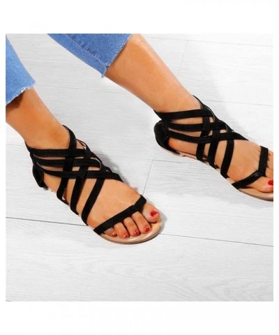 Strappy Sandals for Women Dressy, Womens Roman Strappy Sandals Clip Toe Back Zipper Sandals Summer Beach Flat Sandals Black $...