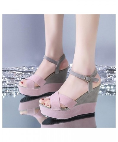 Fashion Spring And Summer Women Sandals Wedge High Heels Colorblock Buckle Casual Memory Foam Sandals for Women Size 9 Pink $...