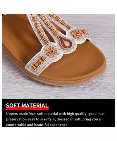 Sandalias de mujer Bohemian Pearl Diamond Zapatos elásticos Pisos Cómodos Fondo Sandalia plana de gran tamaño Trabajo J-416 B...