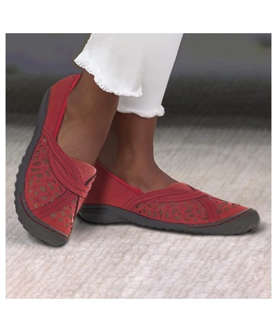 womens casual driving shoe Lightweight Flats Ballet Flat Shoes Knit Dress Shoes Round Toe Slip On Walking Flats Shoes Red $14...