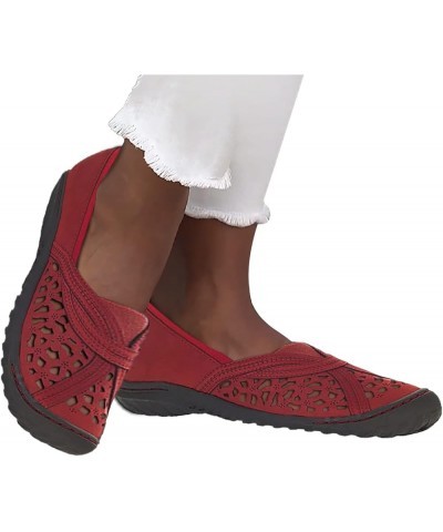 womens casual driving shoe Lightweight Flats Ballet Flat Shoes Knit Dress Shoes Round Toe Slip On Walking Flats Shoes Red $14...