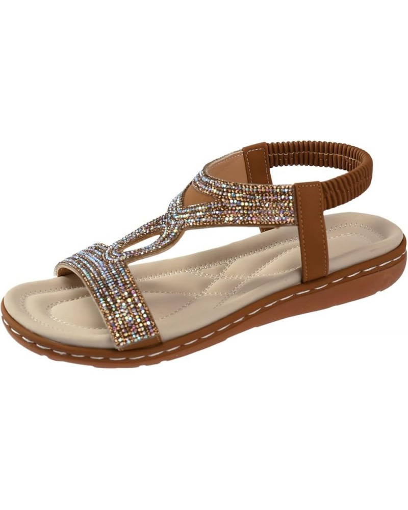 Platform Bohemia Flat Shoes, Sandals For Womens Studded Crystal Shoes Wedges Elastic Strap Roman Sandals Z 04-brown $13.84 Sa...