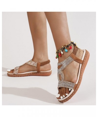 Platform Bohemia Flat Shoes, Sandals For Womens Studded Crystal Shoes Wedges Elastic Strap Roman Sandals Z 04-brown $13.84 Sa...