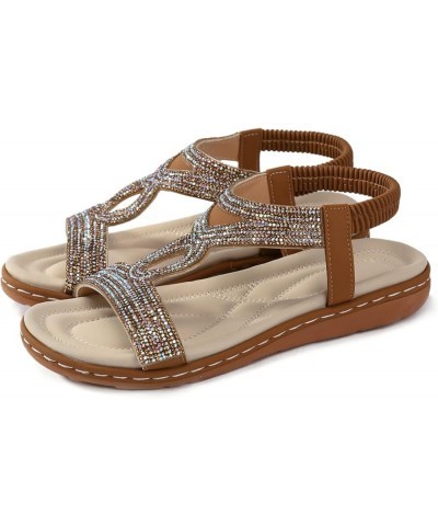 Platform Bohemia Flat Shoes, Sandals For Womens Studded Crystal Shoes Wedges Elastic Strap Roman Sandals Z 04-brown $13.84 Sa...