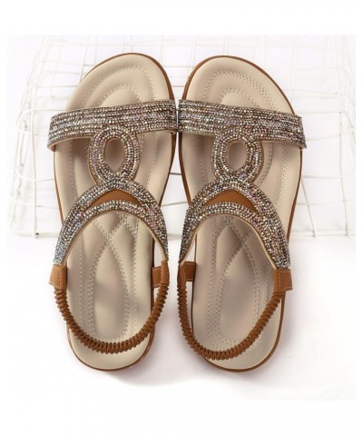 Platform Bohemia Flat Shoes, Sandals For Womens Studded Crystal Shoes Wedges Elastic Strap Roman Sandals Z 04-brown $13.84 Sa...