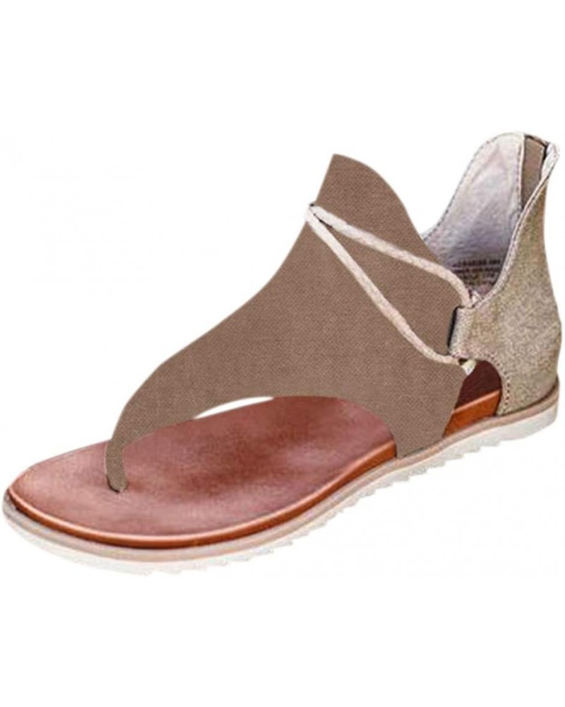 Sandals for Women Dressy Summer, Flat Sandals for Women Dressy Open Toe Flip Flops Sandals Zip Up Beach Sandals Khaki $11.43 ...