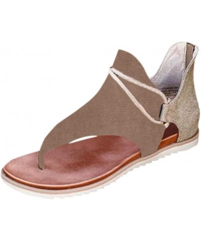 Sandals for Women Dressy Summer, Flat Sandals for Women Dressy Open Toe Flip Flops Sandals Zip Up Beach Sandals Khaki $11.43 ...