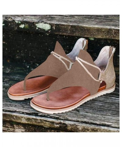 Sandals for Women Dressy Summer, Flat Sandals for Women Dressy Open Toe Flip Flops Sandals Zip Up Beach Sandals Khaki $11.43 ...