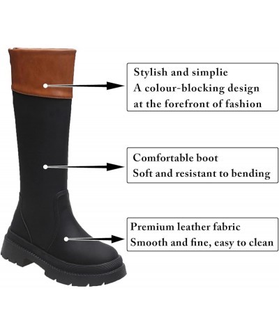 Women's Knee High Platform Boots Chunky Heel Round Toe Slip Resistant Fashion Winter Leather Boots Brown $29.25 Boots