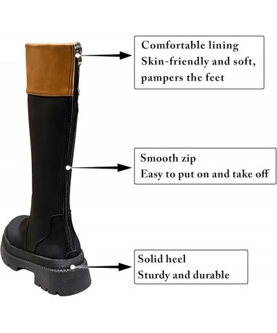 Women's Knee High Platform Boots Chunky Heel Round Toe Slip Resistant Fashion Winter Leather Boots Brown $29.25 Boots