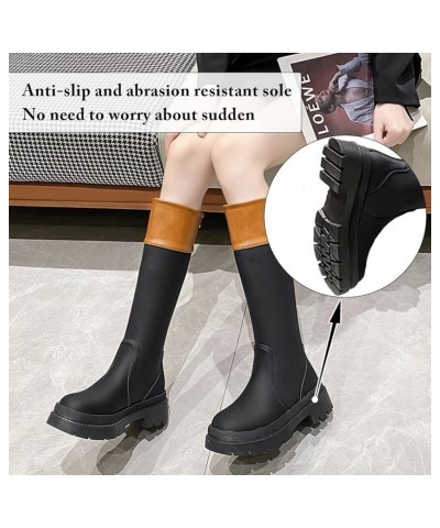 Women's Knee High Platform Boots Chunky Heel Round Toe Slip Resistant Fashion Winter Leather Boots Brown $29.25 Boots