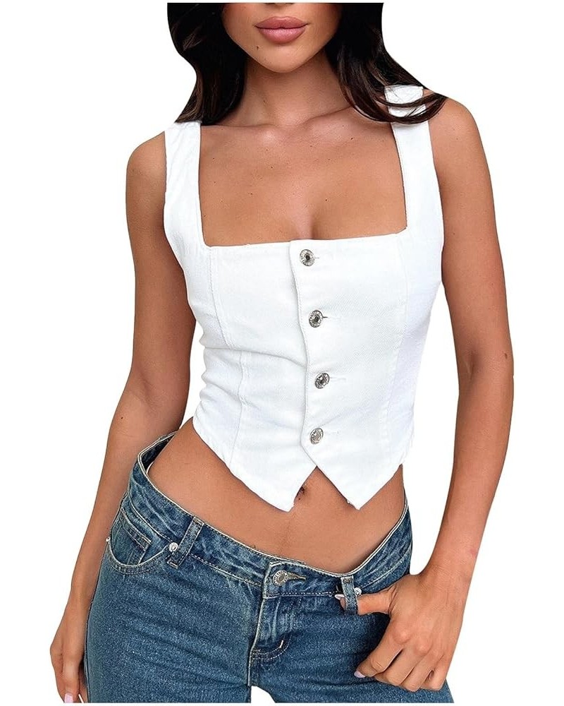 Graphic Top Fashion Denim Casual Loose Comfortable Sleeveless Vest Cotton Summer Top Women White-vest for Women $9.14 Boots