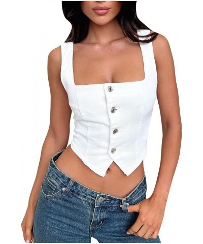 Graphic Top Fashion Denim Casual Loose Comfortable Sleeveless Vest Cotton Summer Top Women White-vest for Women $9.14 Boots