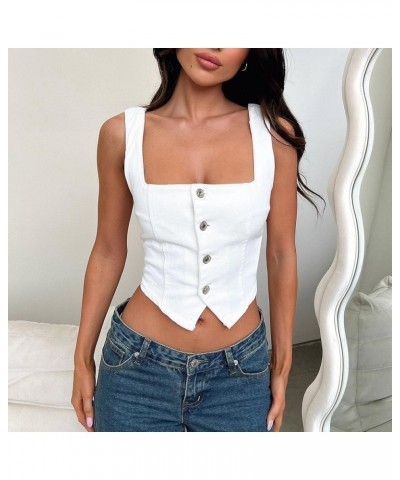 Graphic Top Fashion Denim Casual Loose Comfortable Sleeveless Vest Cotton Summer Top Women White-vest for Women $9.14 Boots