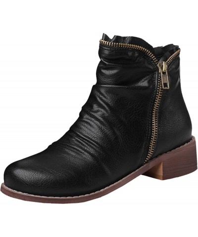 Women Boots with Zipper and Block Heel Black $27.72 Boots