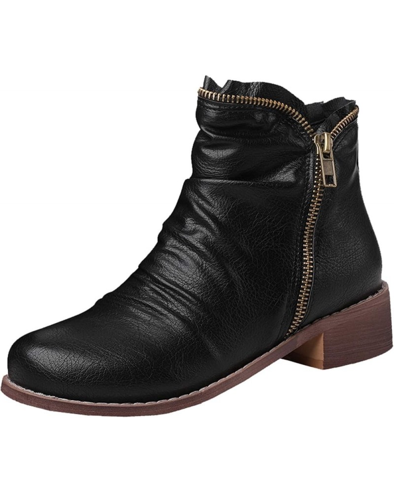 Women Boots with Zipper and Block Heel Black $27.72 Boots