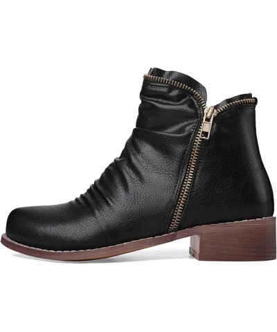 Women Boots with Zipper and Block Heel Black $27.72 Boots