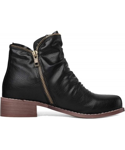 Women Boots with Zipper and Block Heel Black $27.72 Boots