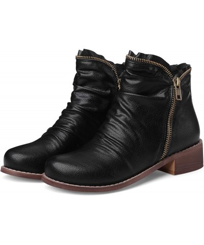 Women Boots with Zipper and Block Heel Black $27.72 Boots