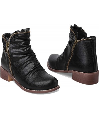 Women Boots with Zipper and Block Heel Black $27.72 Boots