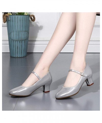 Latin Dance Shoes For Women Heeled Sandals For Women Summer Swing Dance Shoes Women Flat Dancing Heels Sandals For Wom Silver...