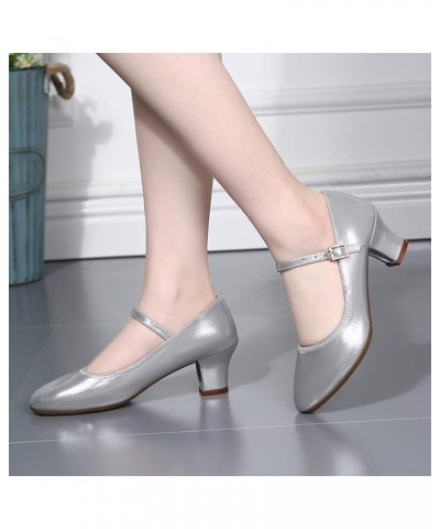 Latin Dance Shoes For Women Heeled Sandals For Women Summer Swing Dance Shoes Women Flat Dancing Heels Sandals For Wom Silver...