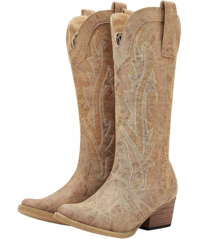 Rollda Cowboy Boots Women Western Boots Cowgirl Boots Ladies Pointy Toe Fashion Boots Tan $34.09 Boots