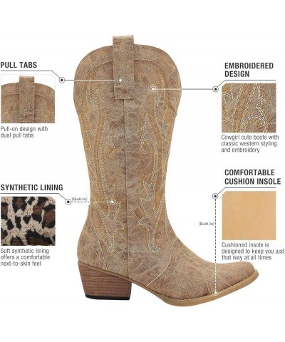 Rollda Cowboy Boots Women Western Boots Cowgirl Boots Ladies Pointy Toe Fashion Boots Tan $34.09 Boots